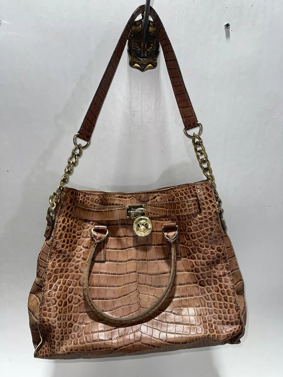 Michael Kors Hamilton Purse Bag Handbag Brown Alligator