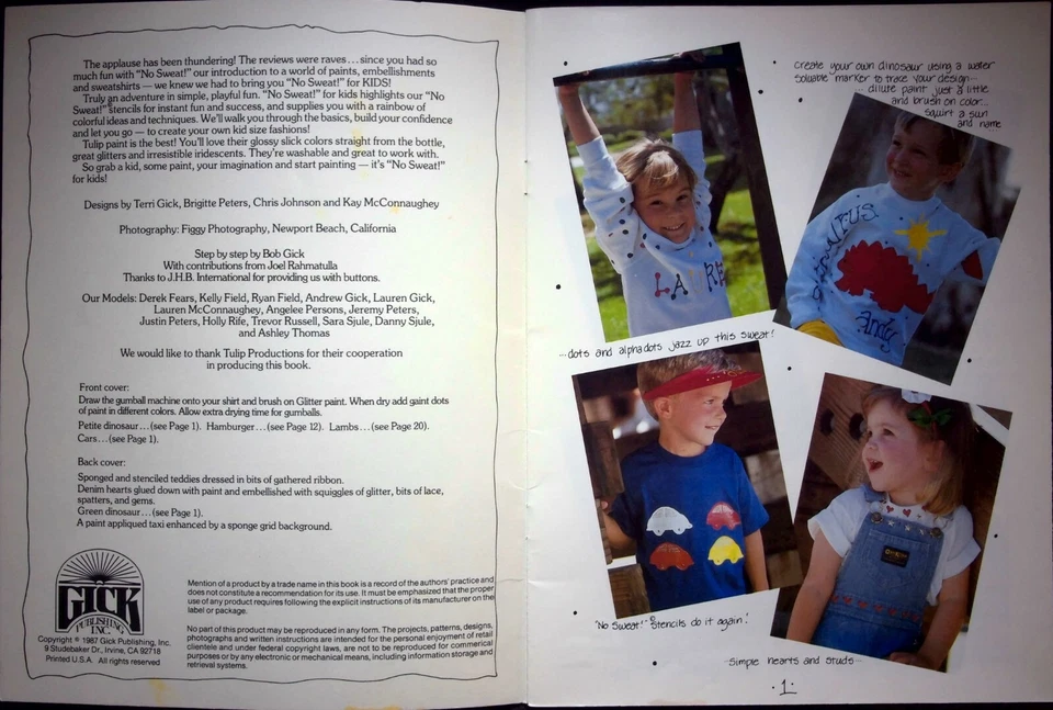 1987 Tulip Productions GP498 Camisas de pintura para niños sin sudor libro de patrones Foto 2 de 4