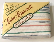 Lady Pepperell Percale 3 Piece Twin Sheet Set NEW WAVY STRIPE Vintage
