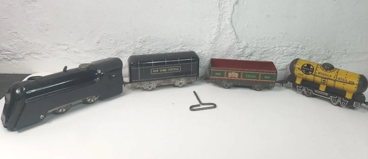 Marx Tin Plate Wind Up Train Engine NYC Tender SF Tanker CRI P Read Description
