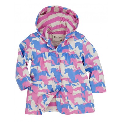 SALE/REDUCED Hatley Girls Puzzle Piece Horses Pink Raincoat Rain Coat Pony