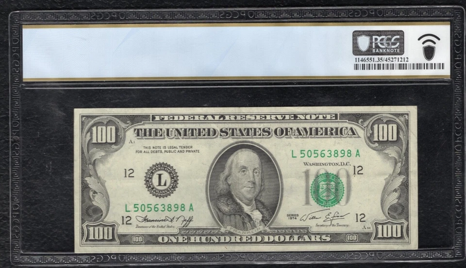 1974 $100 FRN “FULL FACE TO BACK OFFSET PRINTING ERROR” PCGS BANKNOTE VF-35 - Image 2 of 2