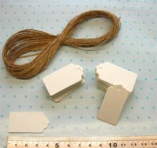 10/25/50/100 Kraft Paper Gift Tags Scallop Label Rectangular Blank + Strings*UK*