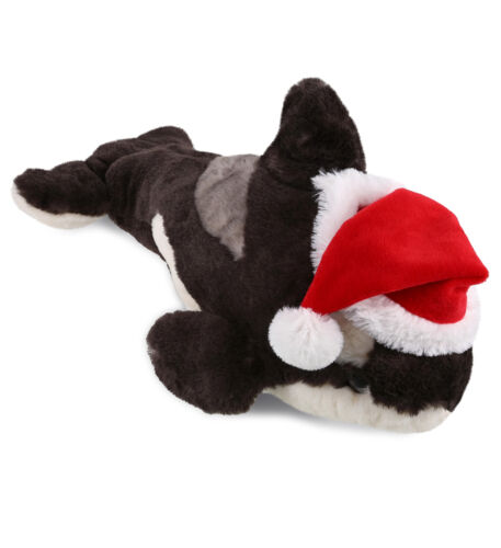 DolliBu Killer Whale Stuffed Animal Plush Dress Up with Santa Hat, 15.5 Inches - Picture 1 of 6
