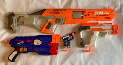 Nerf N-Strike (Lot Of 4) Accustrike AlphaHawk, Dual Strike Mega, Jolt, & Modulus