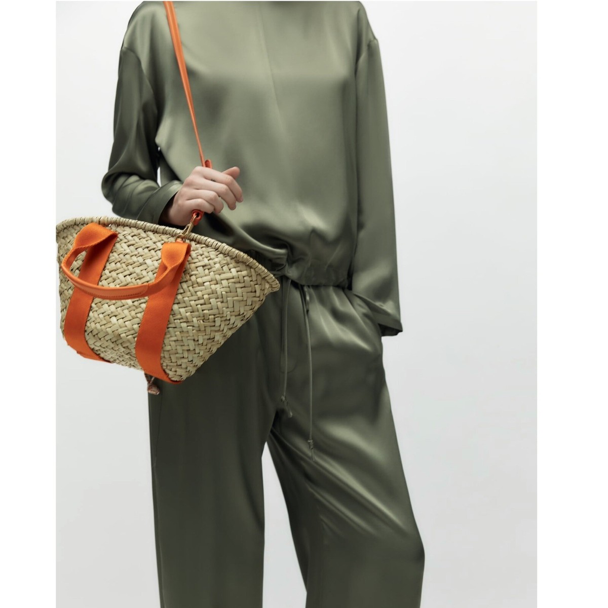ZARA MINI RAFFIA BASKET BAG Orange Straw Shoulder Tote | eBay