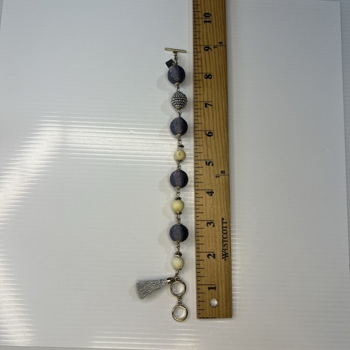 Banana Republic Knebel goldfarben Silber Perlen Stoff Glamour Retro Armband 8" - Bild 7 von 9