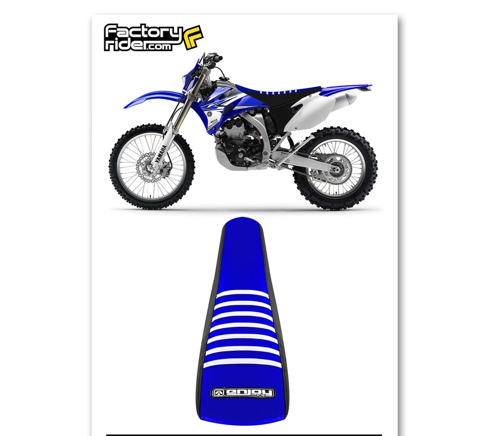 Cubierta de asiento Yamaha WR 450F 2007-2010 LADOS NEGROS/TEPA AZUL/COSTILLAS BLANCAS #136 Foto 2 de 4