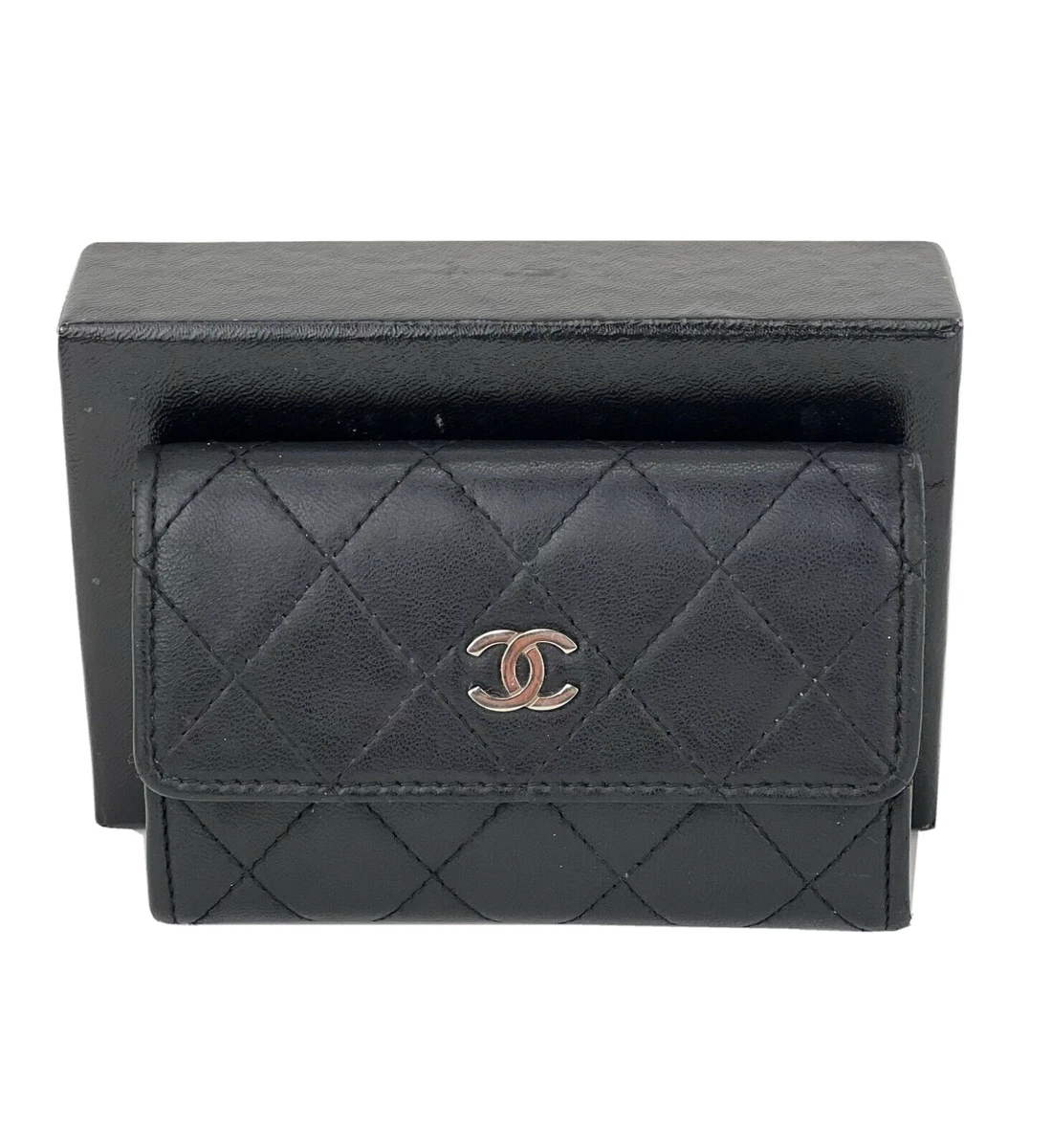 Chanel Wallet Classic Flap Quilted Black Lambskin Mini Wallet Card Holder