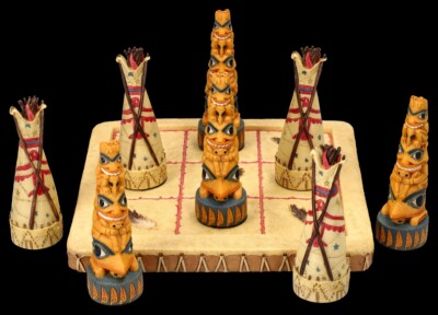 Tic-Tac-Toe Spiel - Tipis Ureinwohner - Fantasy Brettspiel Dekoration
