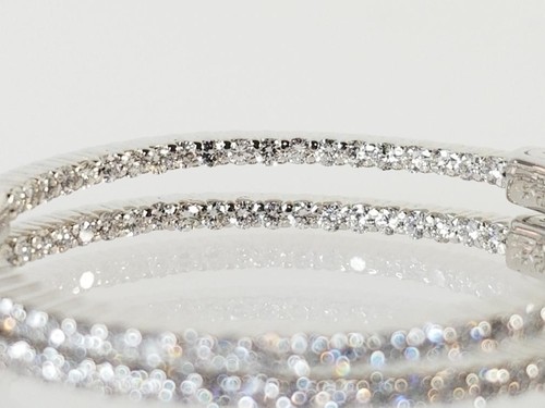 14K White Gold APX 1 CTTW Round Diamond Hoop Earrings (AM1070104) - Picture 3 of 10