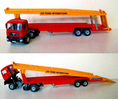 SIKU - Camion MAN 8x4 avec pelle LIEBHERR 974 Litronic sur porte engins