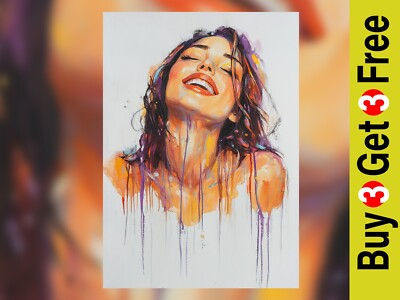 Joyful Woman Portrait 5''x7'' Druck auf mattem Papier | Lebendige abstrakte Kunstwerke