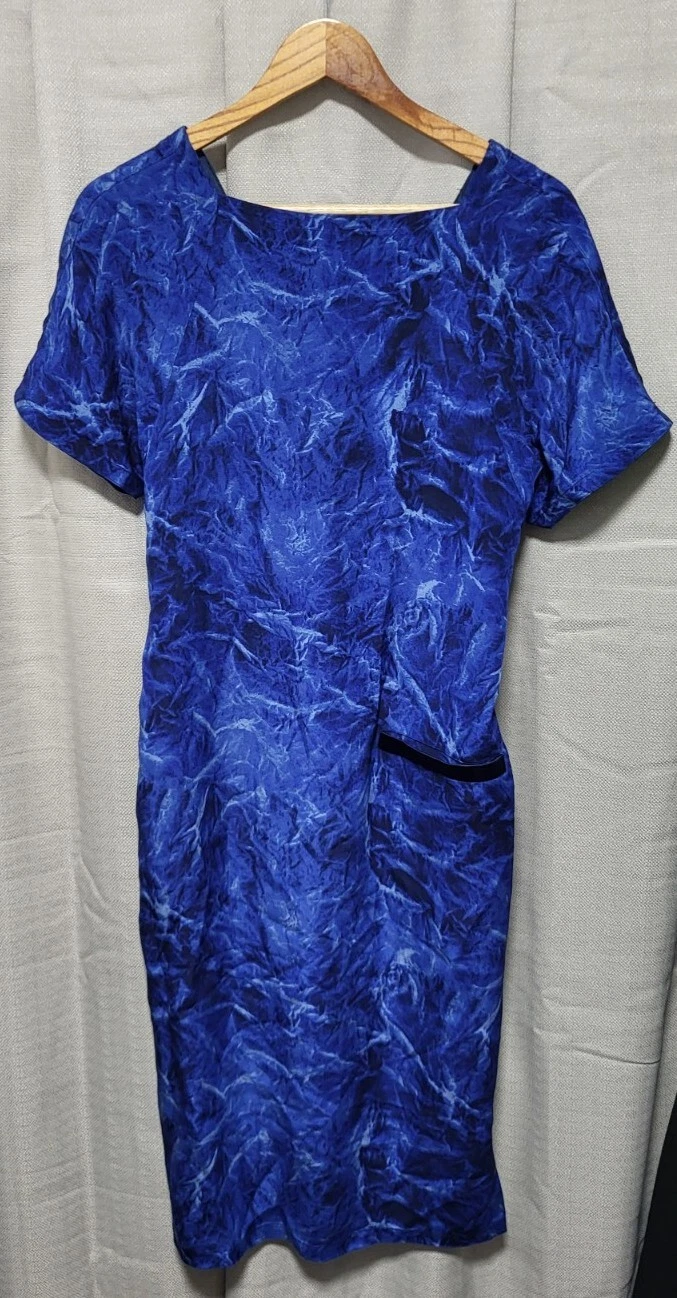 GIANNI VERSACE blu vintage bellissimo abito con dettaglio in vita taglia 8 ottime condizioni