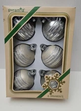 Vtg USA Pyramid Glass Glitter stars Stencil Christmas Tree Ornaments D3