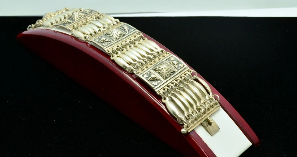 PULSERA DE PLATA ESTERLINA CAPAS ALTERNAS DISEÑO GRUESO #FMR254 Foto 3 de 3