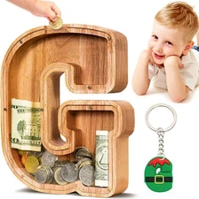 Wooden Letter Piggy Bank| Piggy Bank for Boys Girls Toddler| Alphabet G Money Ba