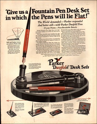 1926 Vintage ad Parker Duofold Desk Sets retro Fountain Pens Art RARE ...