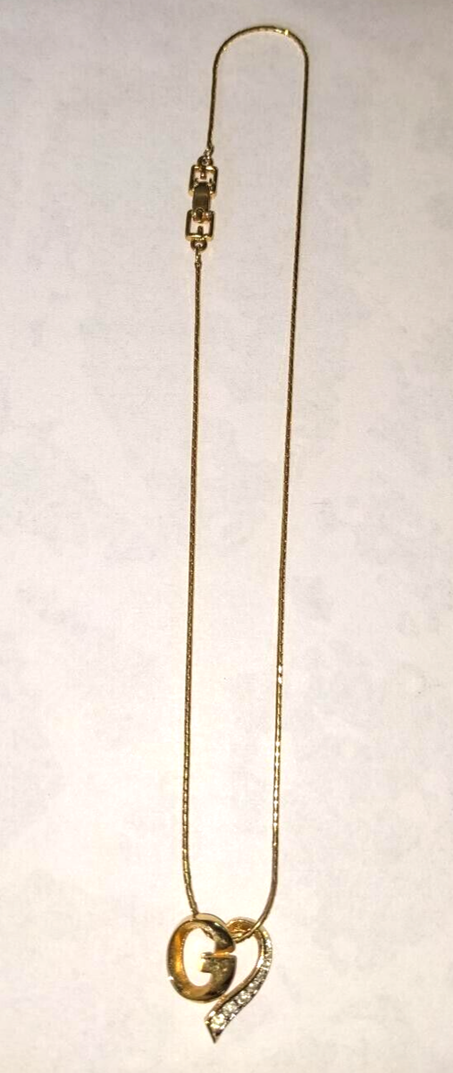 【Givenchy】Gold-Tone Stone Heart Pendant Necklace, GIVENCHY Heart Light Stone Necklace Accessories Gold Tone