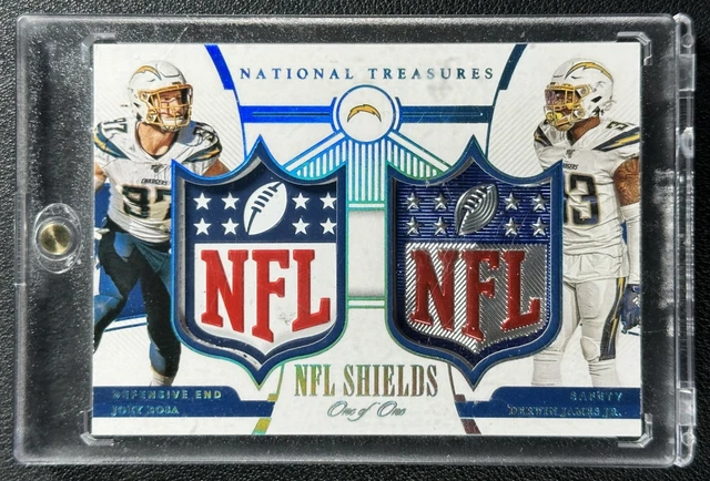 DERWIN JAMES JR. JOEY BOSA 2019 NATIONAL TREASURES NFL SHIELDS SHIELD PATCH 1/1