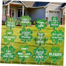 12 Pcs St. Patrick's Day Christian Yard Sign Stakes Bible Verse Four Clover