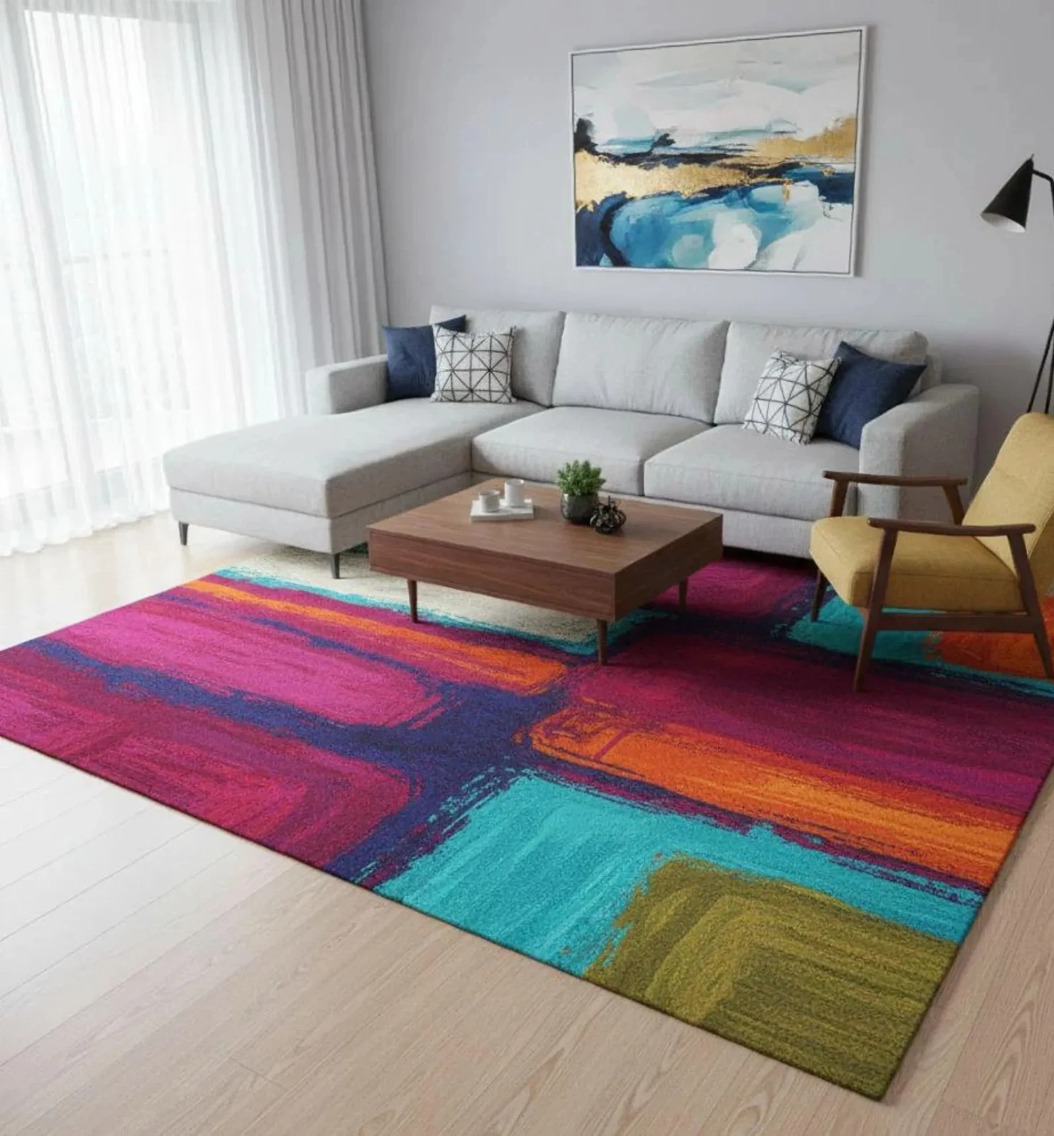 Hand Tufted Abstract Area Rug, Modern Colorful Wool for Living Room Area Carpet