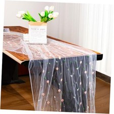 10ft Floral Tulle Table Runner with Daisy Flower Patterns, Elegant Spring