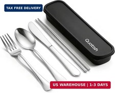 5 Piece Travel Utensils with Case, Portable Cutlery Set, Silver