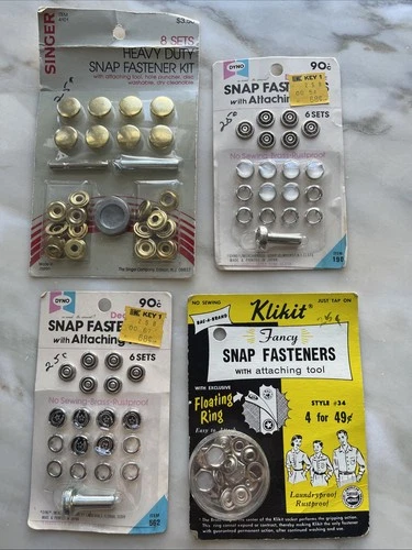 Vintage Dyno Klikit Singer SNAP FASTNERS KIT Notions LOT 4 Packages Western
