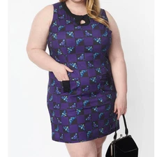 SMAK PARLOUR 2X Plus Purple Black Keyhole Retro Death Head Moth Dress NWT b96