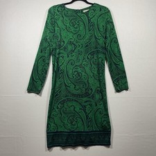 MICHAEL KORS Jersey Shift Dress Green & Paisley Pattern Size M