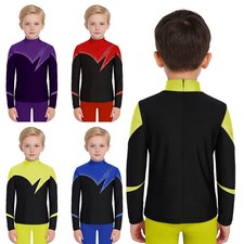 Boys Rhinestone Costume Figure Skating Top Professional Performance Shirt Kids
