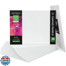 ARTEZA Canvas Boards for Painting, 12 x 16 Inches, Pack of 14, Blank White Ca