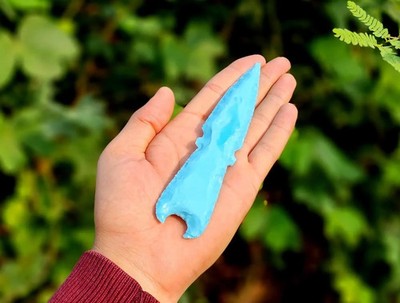 Turquoise Glass Arrowhead 4-6'' Spear Point Primitive Collectible Decor