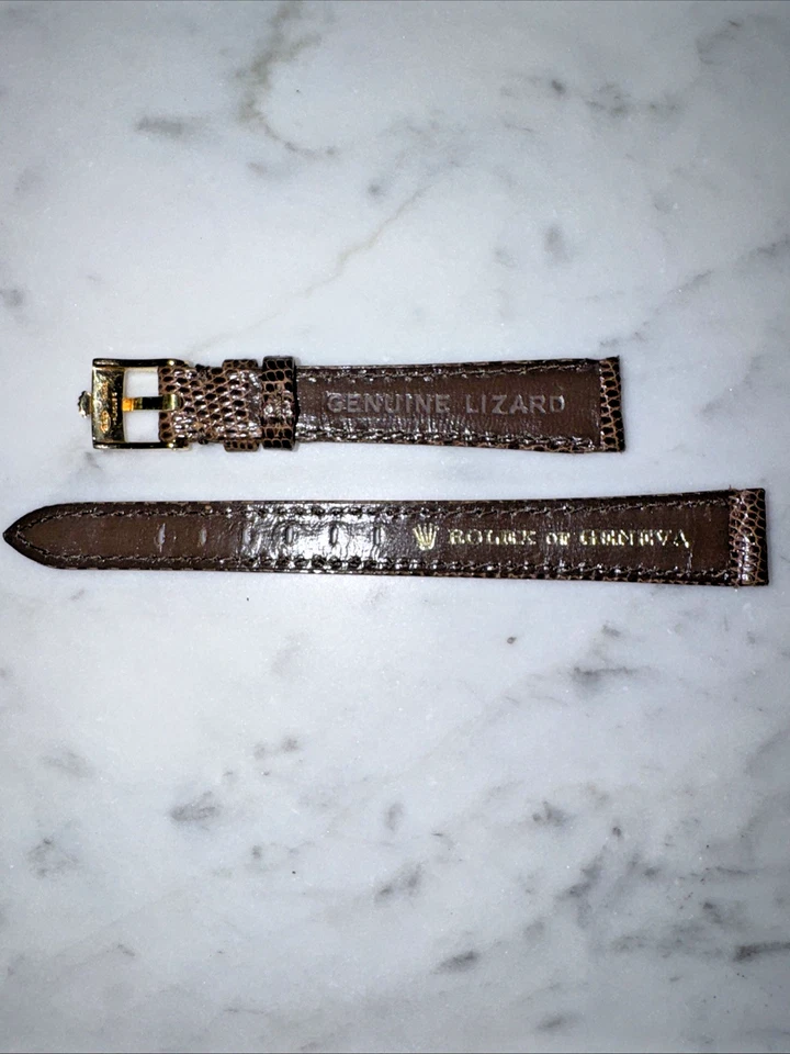 Подлинный ROLEX коричневый ящерица кожаный ремешок 13 мм с оригинальной пряжкой Rolex - Изображение 2 из 4