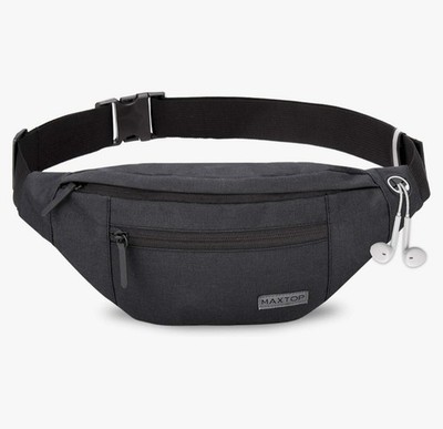 Crossbody Adjustable Belt Bag Hesdphone Jack 4 Zipper Pockets Reflective