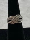 JWBR 925 Sterling Silver Ring Size 6.75 Clear Stones Cross Over Vintage