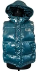 TRAJ3CTORY US women’s M Shiny Teal Wet Look Hooded Zip Jacket Puffer Vest Top