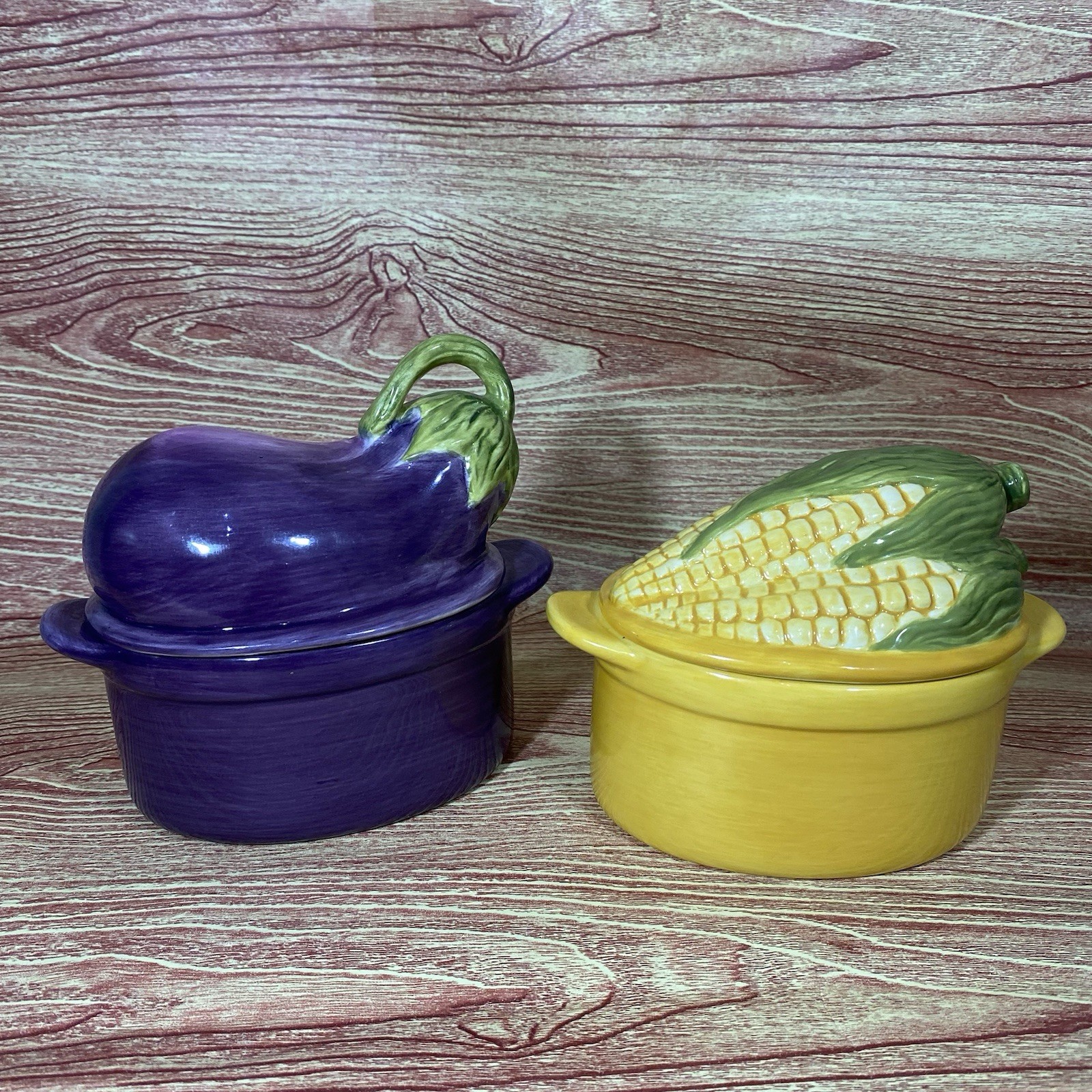 Philippe Richard Vintage Single Serve Ceramic Casserole Dish Eggplant Corn Set