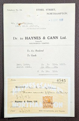 1932 Haynes & Cann Ltd Lederhändler Ethel Street Northampton Erklärung