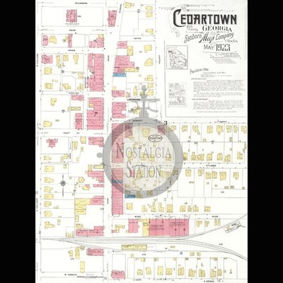 Cedartown, Georgia 1923 Restored Map Historic Antique Vintage FREE SHIPING!