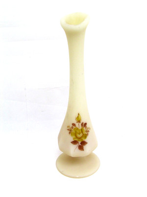 Vintage Fenton Bud Vase Chocolate Roses on Satin Painted by D. Palmer 8  1/8 