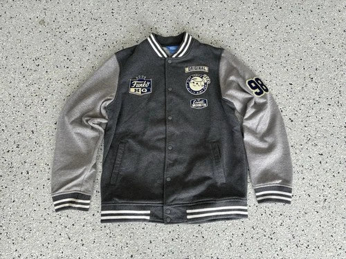 FUNKO Letterman Style Jacket. Size Medium. Patches. Snap. Pockets. Pre Owned. - product listing photo