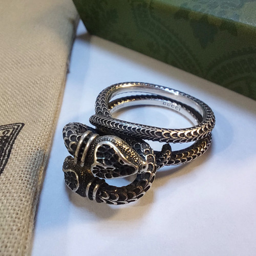 Auth GUCCI Ring Garden Double Snake 925 Sterling Silver, Size 22 US 10