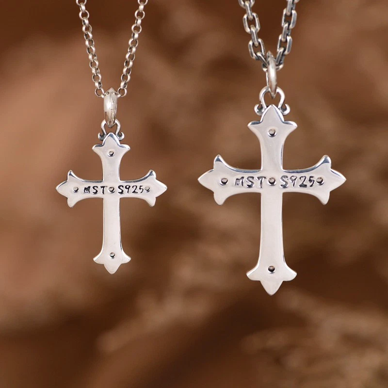 Colgante gótico CRUZ ESTRELLA S925 plata esterlina púrpura circonita cúbica celestial ornamentado motociclista Foto 3 de 4