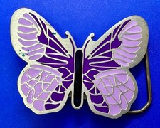 Beautiful Butterfly Shaped Purple Enameled Great American Products Belt Buckle