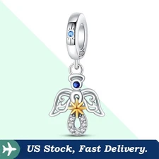 KUNSIR 925 Sterling Silver Charm For Bracelet Star Angel Charm Pendant Bead DIY