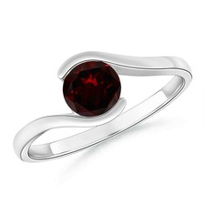 5mm Round Shape Garnet Ring 925 Sterling Silver Bypass Solitaire Ring For Women