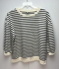 Boutique Jodifl "Feels Like Home Top" Blouse Off White Black Stripe Size Medium