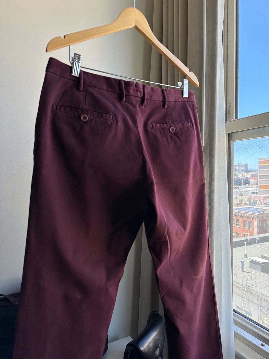 ISAIA Napoli Mens Burgundy Chinos Trousers EU 50 R US 34 Stretch Cotton Italy View 6